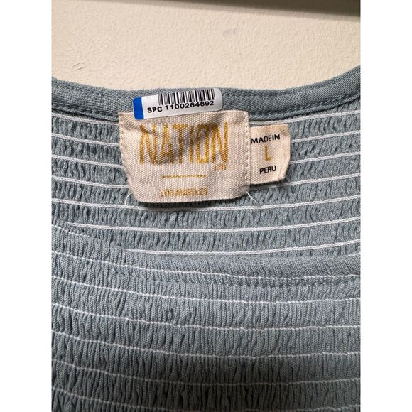 NATION LTD Iona Smocked Long Sleeve Blouse Top Dusty Blue, Sz L - Picture 6 of 9